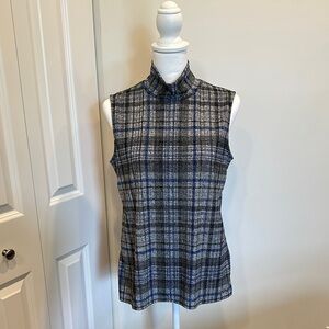 Calvin Klein Blue and Gray Plaid Sleeveless Blouse